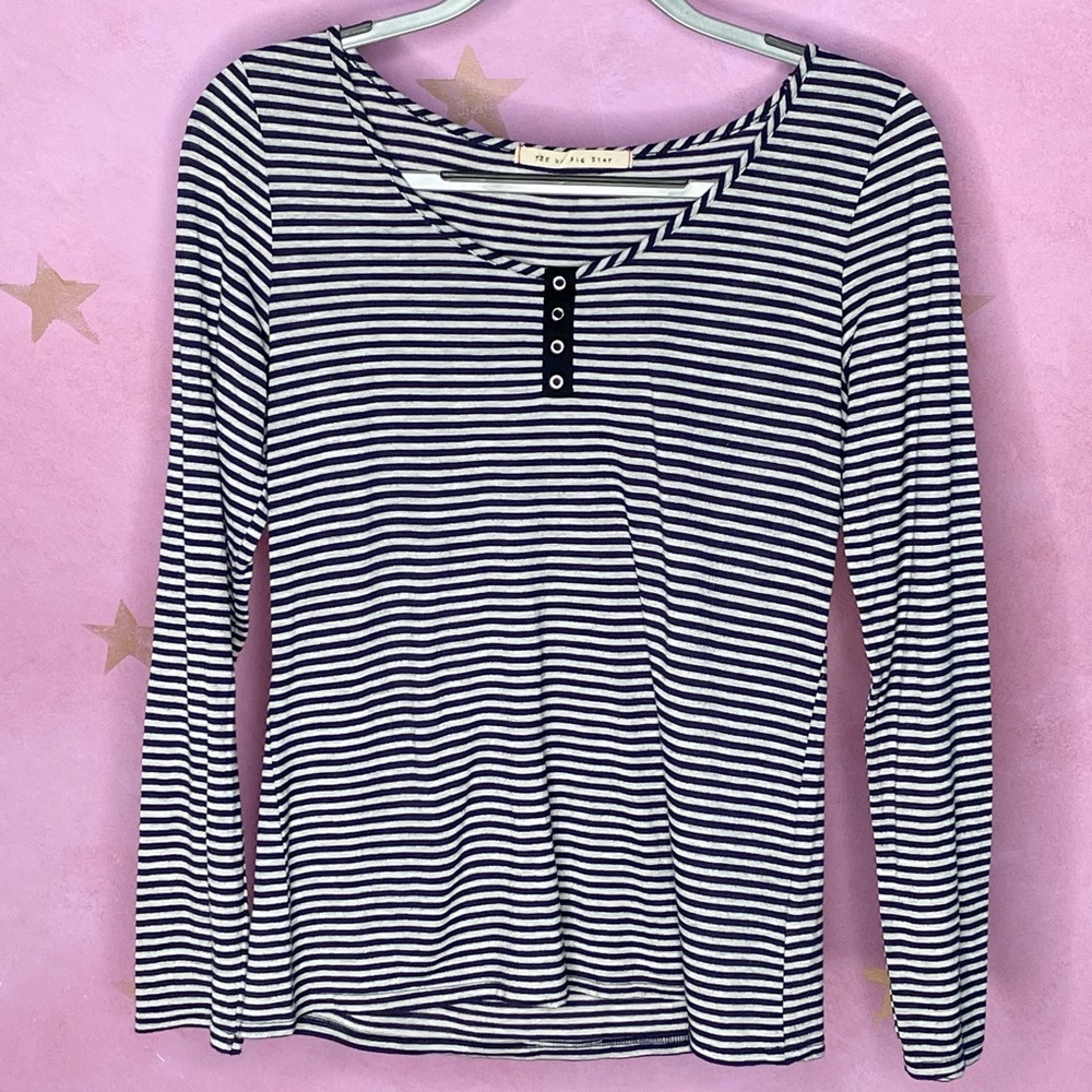 Tee By Big Star Gray Blue Striped Long Sleeve Size Large